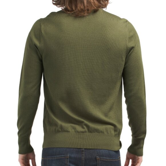NEW BONOBOS Washable Merino Wool Crew Neck Sweater Olive for men 362tn - Picture 2 of 2